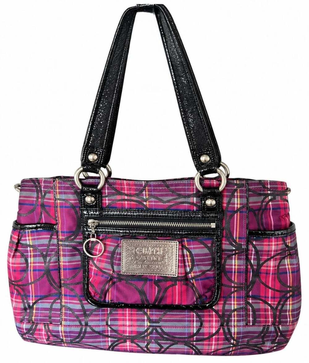 Coach Poppy Tartan Plaid Fabric Tote Shopper Shoulder Handbag 14360